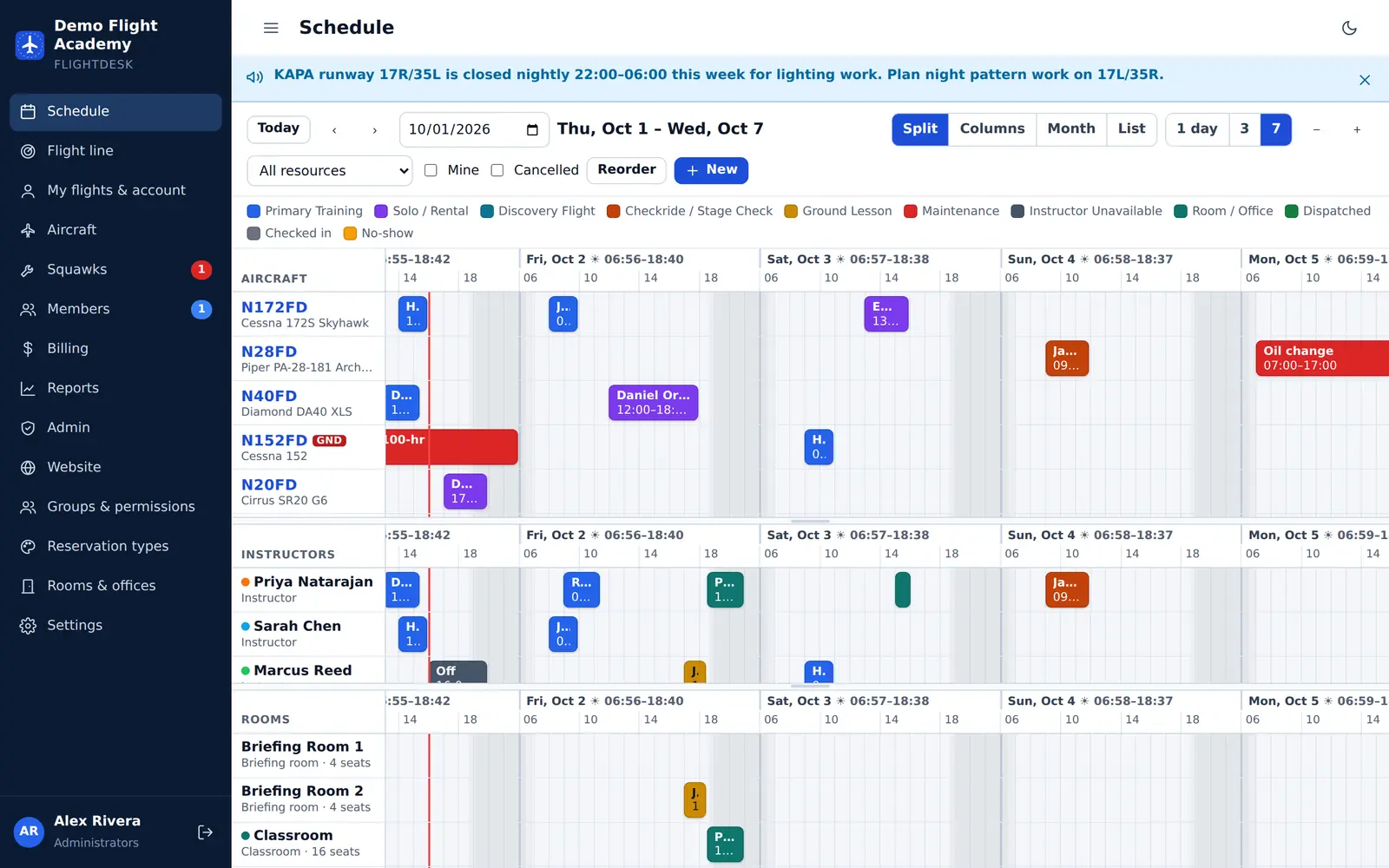 Schedule — week