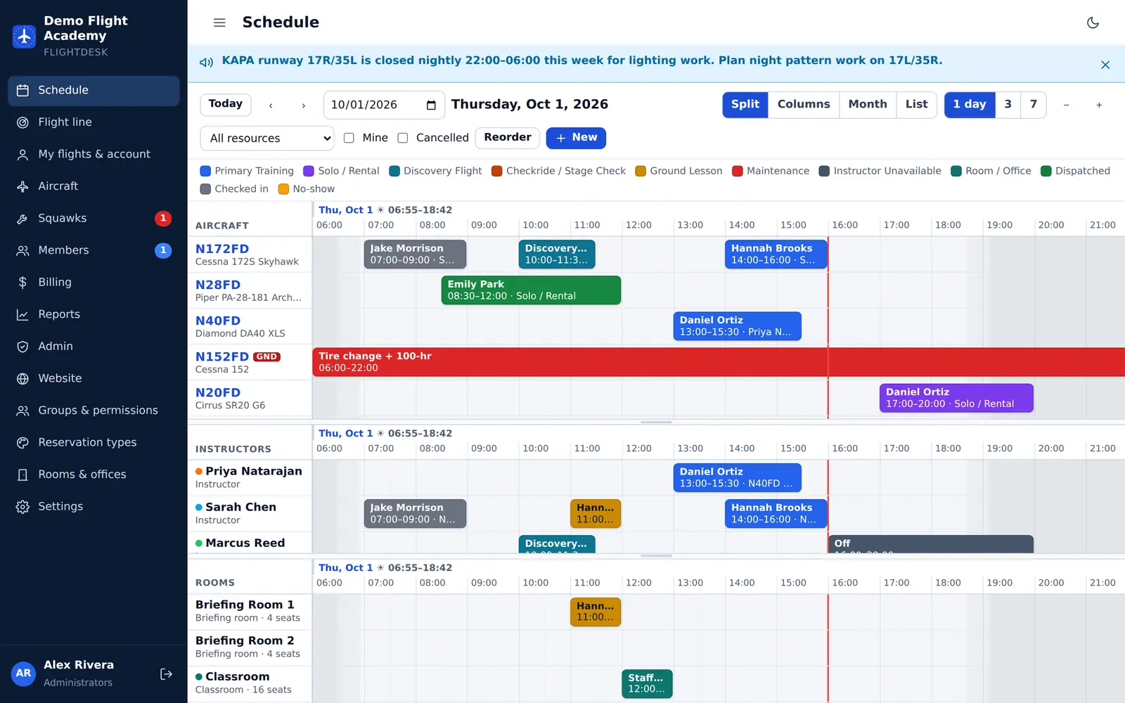 Schedule — split view